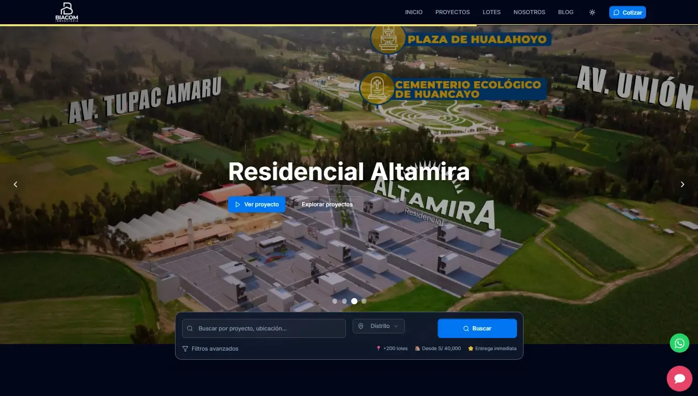 Dashboard y visualización de proyectos inmobiliarios BIACOM