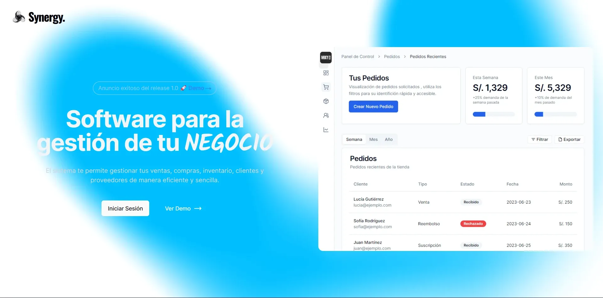 Dashboard de Sinergy MKY